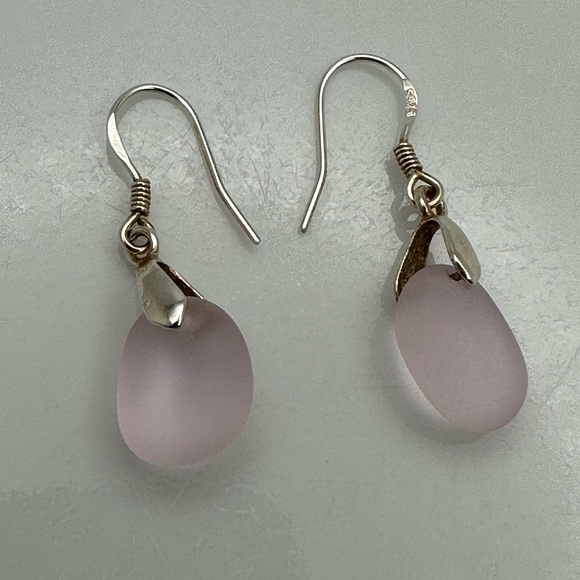Hand Crafted Jewelry - ARTISAN Ballet Pink Sea Glass Sterling Silver Earrings 1 1/4” long